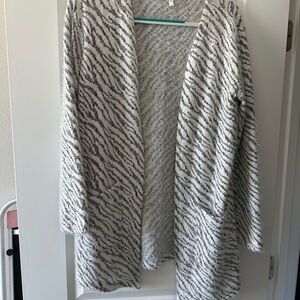 Maurices Open-Front Zebra Print Cardigan Sweater - White & Gray